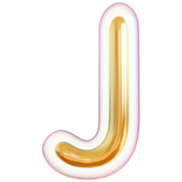 Gold bubble letter J font 3d render png