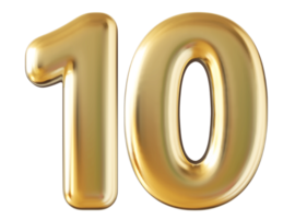 Gold 3d number 10 png