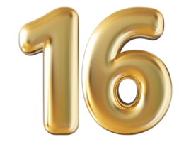 Gold 3d number 16 png