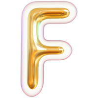 Gold bubble letter F font 3d render png