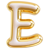 Gold bubble letter E font 3d render png