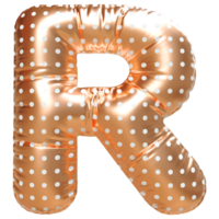 Gold bubble letter R font 3d render png