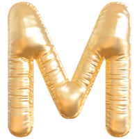 Gold bubble letter M font 3d render png