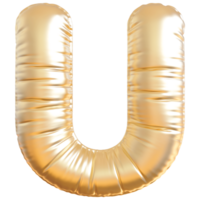 Gold bubble letter U font 3d render png