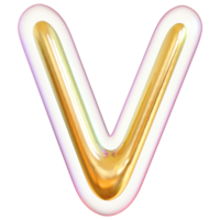 Gold bubble letter V font 3d render png