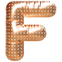 Gold bubble letter F font 3d render png