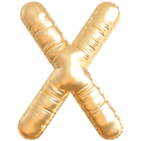 Gold bubble letter X font 3d render png