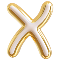 Gold bubble letter X font 3d render png