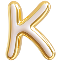 Gold bubble letter K font 3d render png