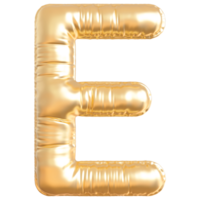 Gold bubble letter E font 3d render png