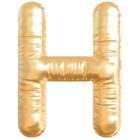 Gold bubble letter H font 3d render png