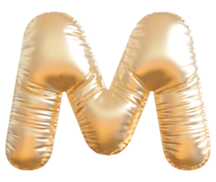 Gold bubble letter M font 3d render png