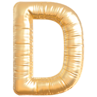 Gold bubble letter D font 3d render png