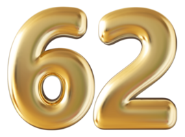 Gold 3d number 62 png