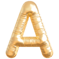 Gold bubble letter A font 3d render png