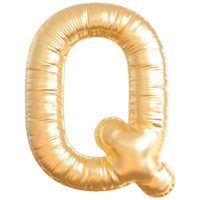 Gold bubble letter Q font 3d render png