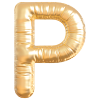 Gold bubble letter P font 3d render png