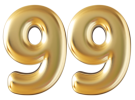 Gold 3d number 99 png