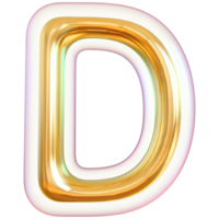 Gold bubble letter D font 3d render png