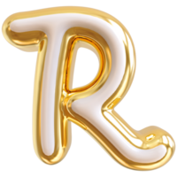 Gold bubble letter R font 3d render png