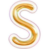 Gold bubble letter S font 3d render png