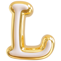 Gold bubble letter L font 3d render png