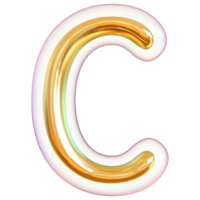 Gold bubble letter C font 3d render png