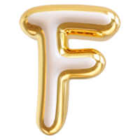 Gold bubble letter F font 3d render png