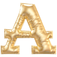 Gold bubble letter A font 3d render png