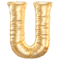 Gold bubble letter U font 3d render png