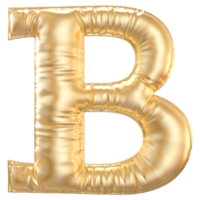 Gold bubble letter B font 3d render png