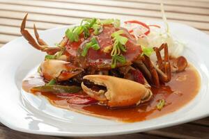 Boiled crab with spicy chili sauce photo