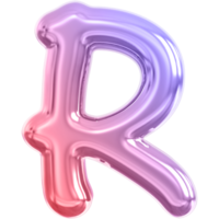 Gradient bubble letter R font 3d render png