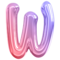 Gradient bubble letter W font 3d render png