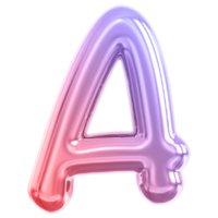 Gradient bubble letter A font 3d render png