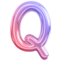 Gradient bubble letter Q font 3d render png