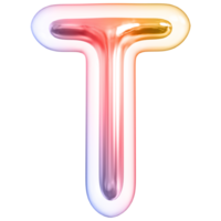 Gradient bubble letter T font 3d render png