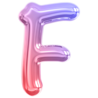 Gradient bubble letter F font 3d render png