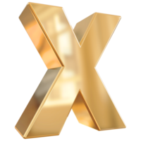 Gold letter X font 3d render png