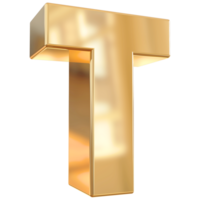 Gold letter T font 3d render png