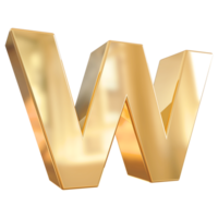 Gold letter W font 3d render png