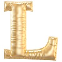 Gold bubble letter L font 3d render png