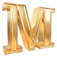 Gold letter M font 3d render png