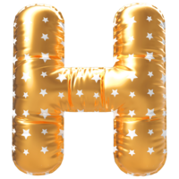 Gold bubble letter H font 3d render png