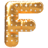 Gold bubble letter F font 3d render png