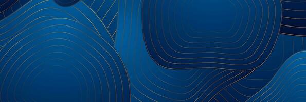 Blue wavy curved circles with golden lines abstract background vector