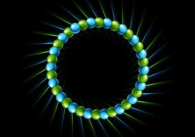 Round design with glossy spheres and glowing rays vector
