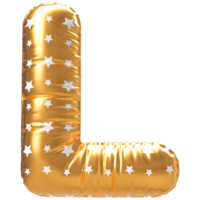 Gold bubble letter L font 3d render png