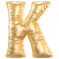 Gold bubble letter K font 3d render png