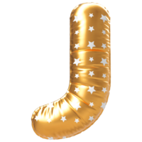 Gold bubble letter J font 3d render png